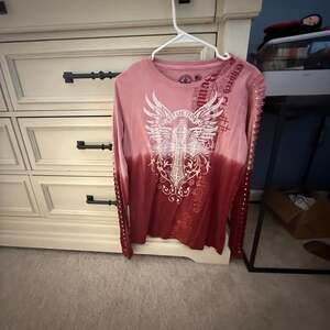 Affliction Live Fast Women's Red Beaded Thermal Long Sleeve Shirt